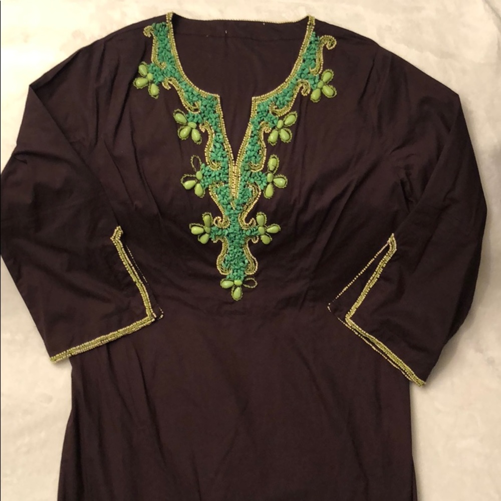 Cotton brown dress with lovely beaded detail